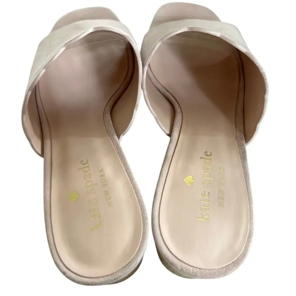 Kate Spade Blythe Blush Pink Suede Cork Heel Slip On Mule